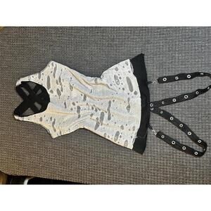 Gray and Black Distressed Tank Top with Straps